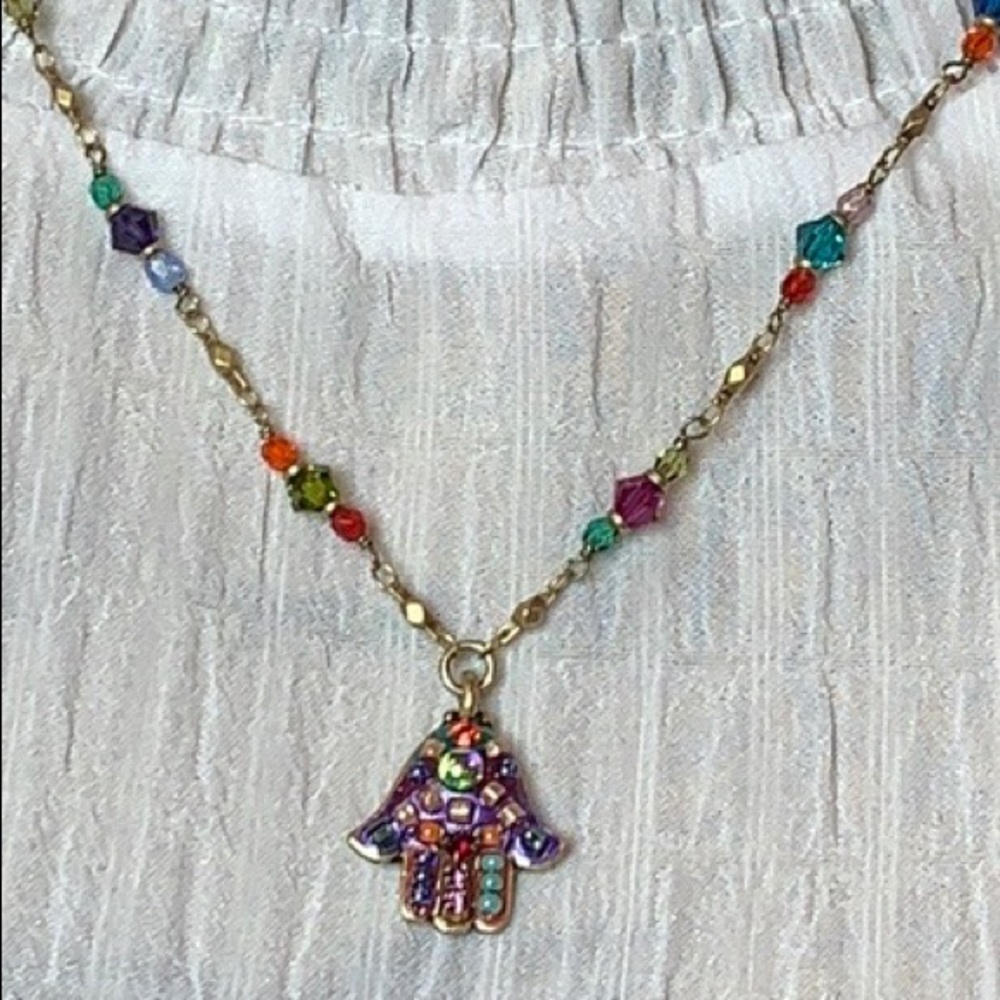 Multi-colored Hamsa Necklace
